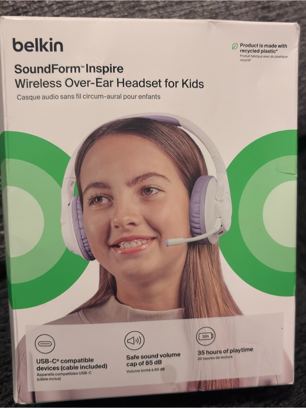 belkin SoundForm Inspire Wireless Over-Ear Headset in Lavender and White